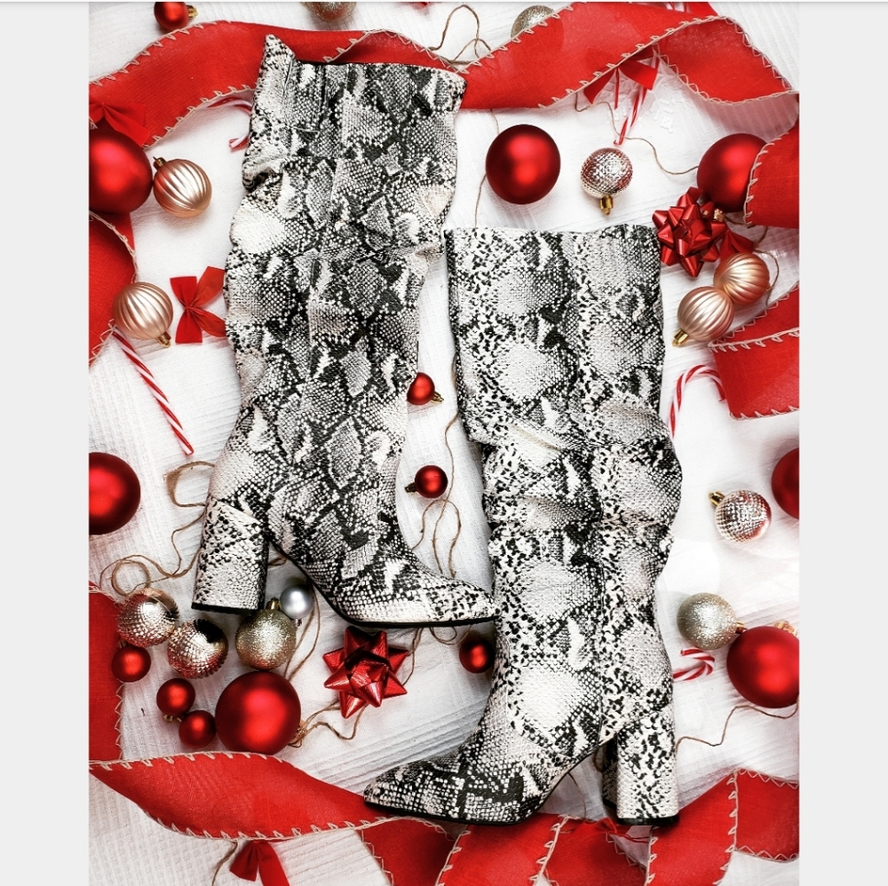 Faux snakeskin crinkle boot